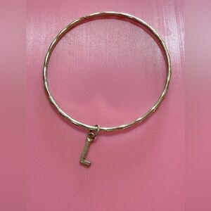 Gold L Initial Charm Bangle Bracelet